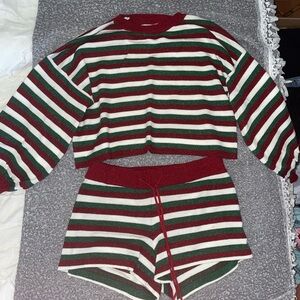 Beach Riot Balboa short and Callie sweater in Merry Stripe
